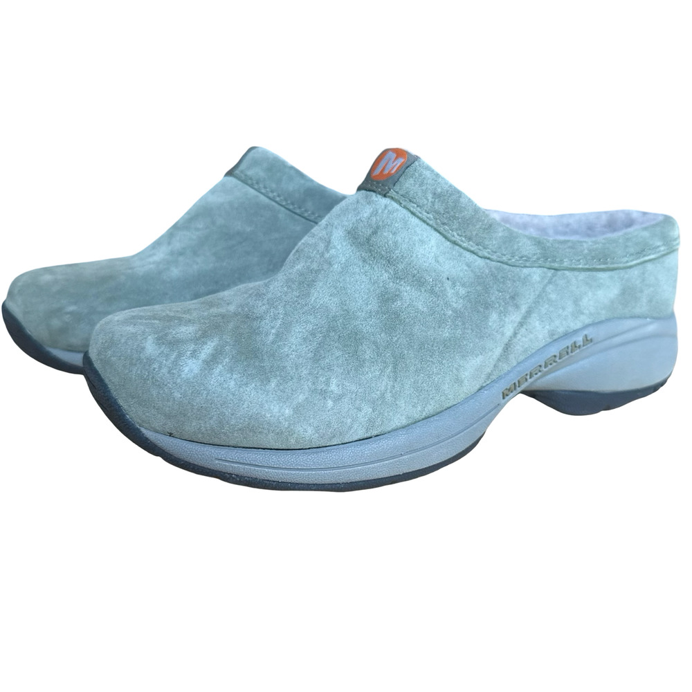 Merrell Primo Chill Slide Suede Leather Moss Green Sherpa Lined Mules Shoes 8.5 - Picture 4 of 15